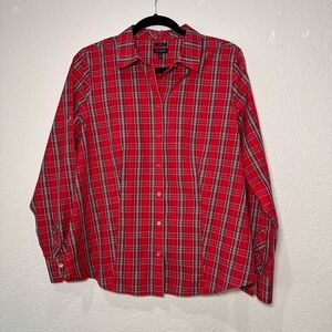 Talbots Red and Black Plaid Women's Button Down Shirt Size 8